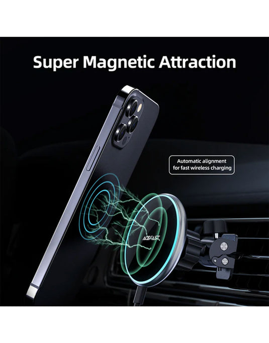 ACEFAST 15W Magnetic Wireless Charging Air Vent Phone Holder w/ Blue Ring Light (D3)