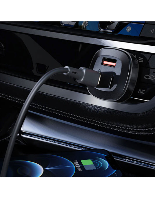 ACEFAST 66W 3-Port Super Fast Car Charger W/ 2 x USB-C + UAB-A, Zinc Alloy Body (B3)