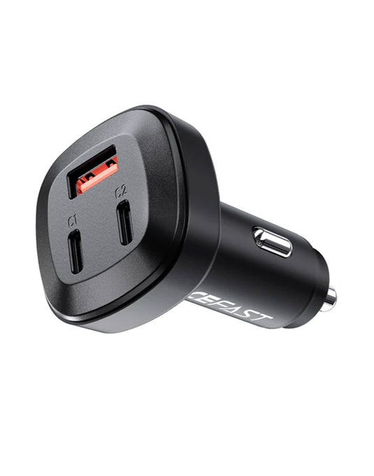 ACEFAST 66W 3-Port Super Fast Car Charger W/ 2 x USB-C + UAB-A, Zinc Alloy Body (B3)