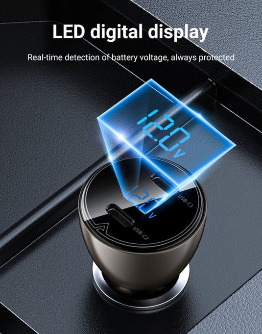 Acefast 60W Dual USB-C Super Fast Car Charger w/ Digital Display, Transparent Body (B10)