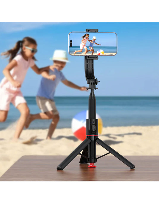 Acefast 1.05m Selfie Stick with Drop-to-Open Tripod | Portable Aluminum Stand with Bluetooth Remote (E42) - Black