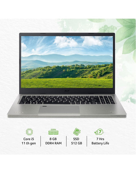 Acer Aspire Vero 15.6-inch i5 11th Gen 8GB 256GB @2.50GHz Windows 11 Home Laptop - Grey (Very Good Pre-Owned)