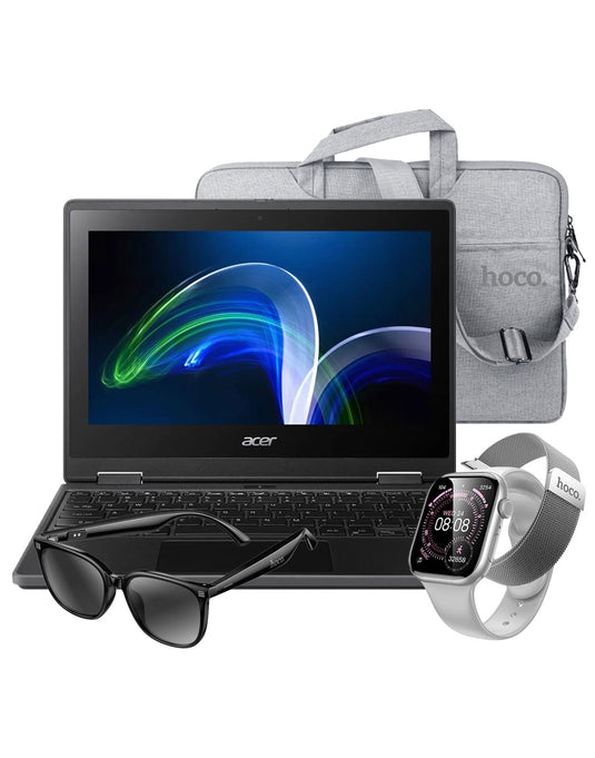 Acer TravelMate B311-32 11.6-inch Intel Celeron N5100 4GB 128GB @1.10GHz Windows 11 Pro - Black (Good Pre-Owned) + Laptop Bag + Sunglasses (DI87 Max) + Smart Watch (Y42) 2 Straps (Bundle Deal)