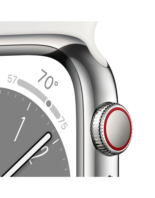 Apple Watch Series 8 41MM GPS + Cellular Stainless Steel With White Sport Band - Silver
