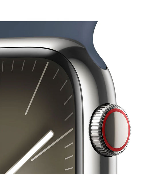 Apple Watch Series 9 45mm Silver Stainless Steel Case with Storm Blue Sport Band Cellular