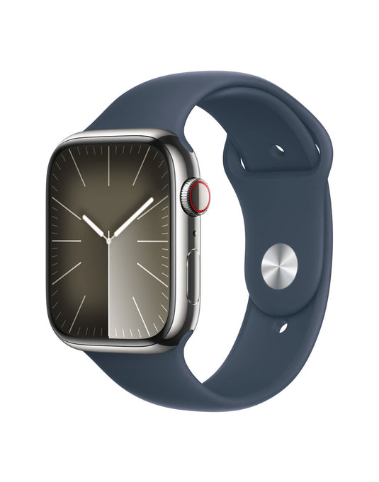 Apple Watch Series 9 45mm Silver Stainless Steel Case with Storm Blue Sport Band Cellular