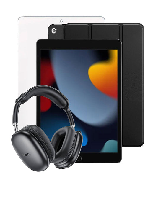 Apple iPad 9th Gen (2021) 10.2-inch 64GB Wifi Only - Space Gray (Very Good Pre-Owned) + Tempered Glass + Flip Case + Bluetooth Headset (W35 Air) (Bundle Deal)