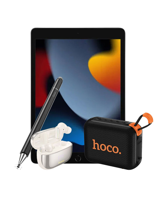 Apple iPad 9th Gen (2021) 10.2-inch 64GB Wifi Only - Space Gray (Good-Refurbished) + Stylus Pen (GM111) + Bluetooth Speaker (HC31) + Earbuds (EQ20) (Bundle Deal)
