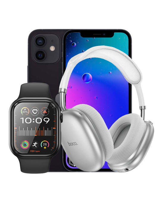 Apple iPhone 12 128GB 5G (Very Good Pre-Owned)+Case & Protector + Smart Watch and Bluetooth Headsets (Bundle Deal)