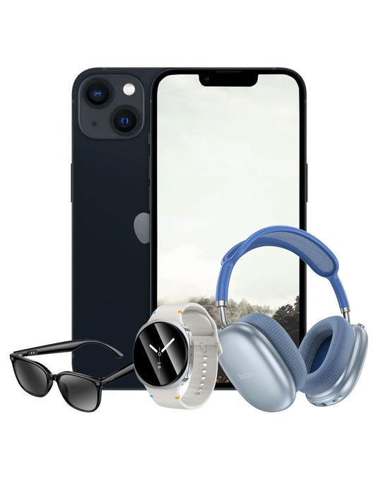 Apple iPhone 13 128GB 5G - Midnight (Very Good-Refurbished) + Bluetooth Headset (W55) + Smart Watch (Y43) + Sunglasses (DI87 Max) (Bundle Deal)
