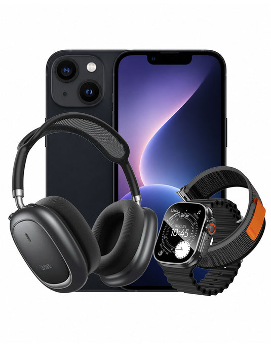 Apple iPhone 13 128GB 5G - Midnight (Very Good-Refurbished) + Smart Watch (Y42 Ultra) 2 Straps + Bluetooth Headset (W68) (Bundle Deal)