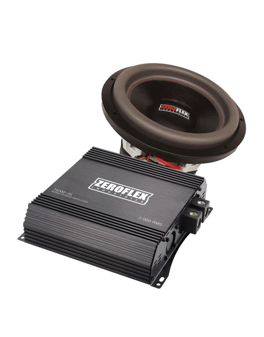 Zeroflex EVO-12XL 12" 2500RMS Car Subwoofer + Zeroflex Team -3K 1 X 300RMS Mono Amplifier With Bass Controller (Bundle Deal)