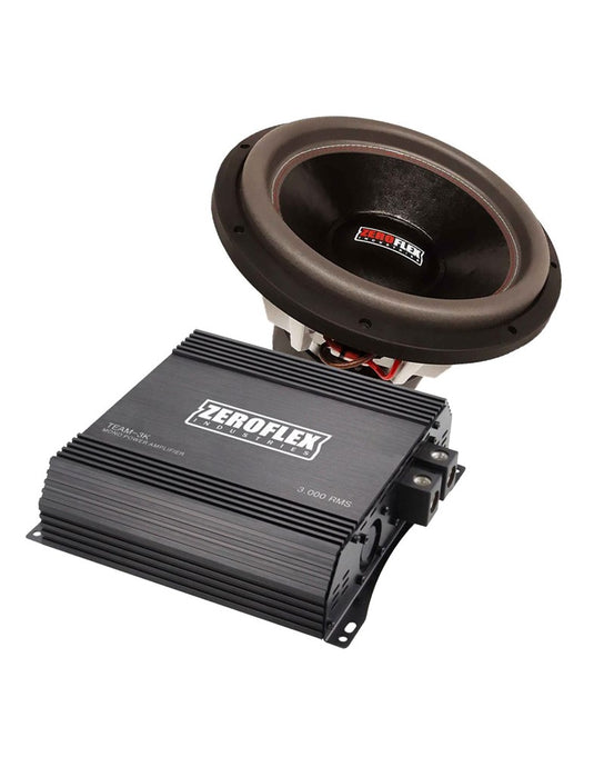 Zeroflex EVO-15XL 15" 2500RMS Car Subwoofer + Zeroflex Team -3K 1 X 300RMS Mono Amplifier With Bass Controller (Bundle Deal)
