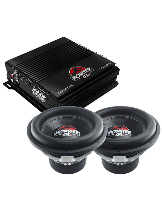 Zeroflex TREX151 15-Inch MONSTER 1650RMS SPL DVC 1 Ohm Car Subwoofer (Pair) With Zeroflex TREX-3.1K 1 x 3300rms @ 1ohm mono amplifier (Combo Pack) - TechCrazy