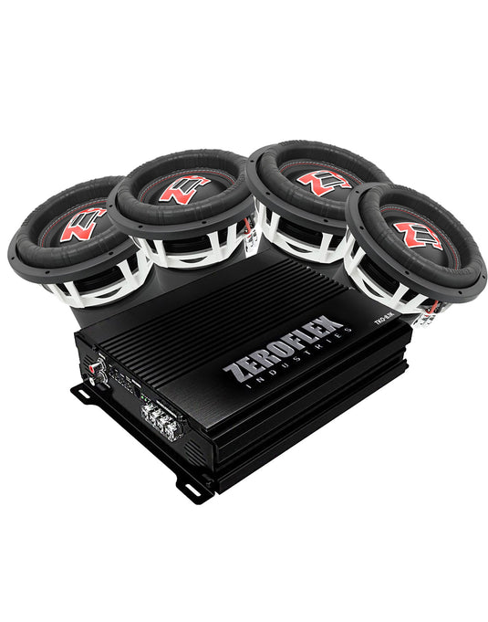 Zeroflex EVO-15 15" 1500W RMS Car Subwoofer (4 Subs) + TKO-8.1K Mono Car Amplifier 8000RMS (Bundle Deal)