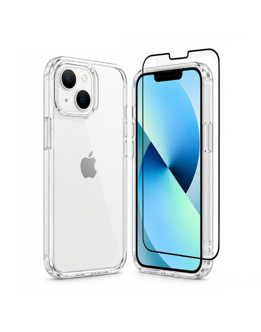 Combo Pack of Tempered Glass and TPU Case For Apple iPhone 13 - Clear