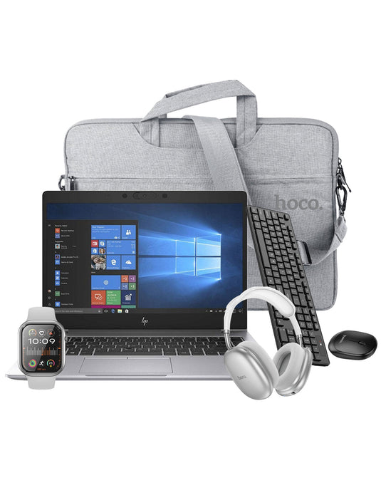 HP Elitebook 840 G6 14-inch i5 8th Gen 16GB 512GB @1.60GHz Windows 11 Pro Laptop - Silver (Good Pre-Owned) + Smart Watch (Y23) + Bluetooth Headset (W55 PLUS) + Keyboard + Mouse Set (GM17) + Laptop Bag (Bundle Deal)