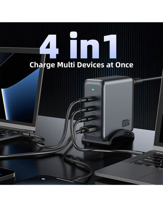 Hoco 100W 4-Port Ultra Fast Desktop/Laptop Charging Adaptor (AU9) - Black
