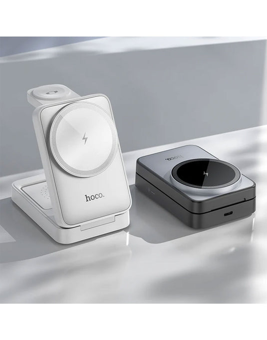 Hoco 15W 3-in-1 Magnetic Wireless Fast Charger w/ Foldable Compact Design, Ambient Light (CQ21)
