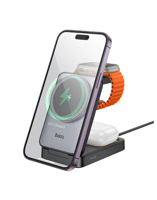 Hoco 15W 3-in-1 Magnetic Wireless Fast Charger w/ Foldable Compact Design, Ambient Light (CQ21)