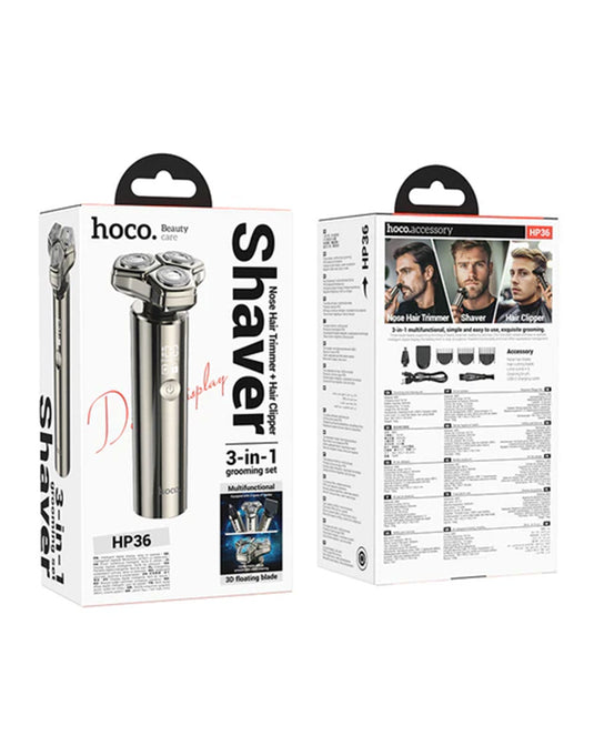 Hoco 3 in 1 Grooming Set With Shaver, Hair Clipper, Nose Hair Trimmer (HP36)