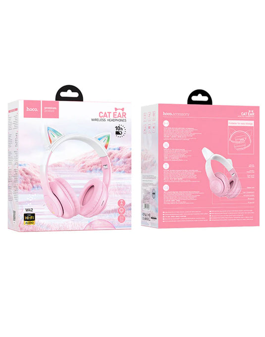 Hoco Bluetooth Cat Ear Headset w/ LED Light Pink (W42)