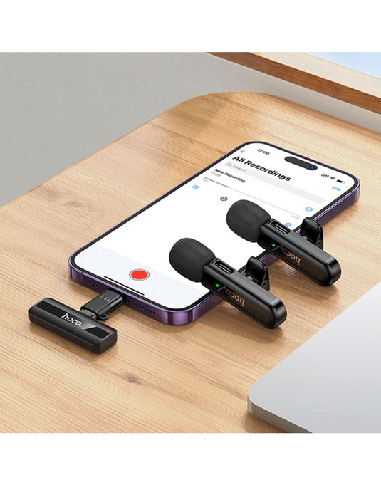 Hoco Dual Wireless Digital Microphone w/ USB-C Connector + Lightning Adaptor, DSP Noise Cancellation (L20A)