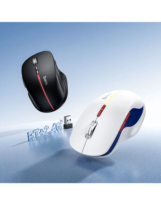 Hoco Ergonomic Wireless Mouse with Nano Receiver, LED Light, Dual Mode 2.4G + Bluetooth, Multi-Function Buttons (GM40)