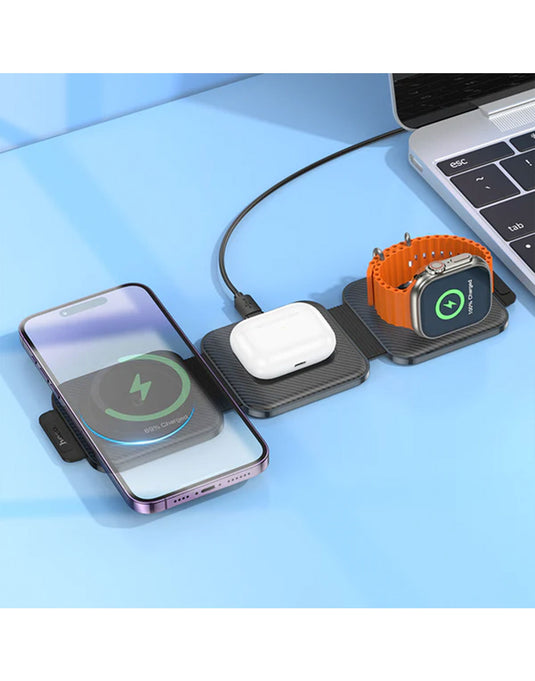 Hoco Foldable Wireless Fast Charger 15W 3-in-1 (CQ4) - Black