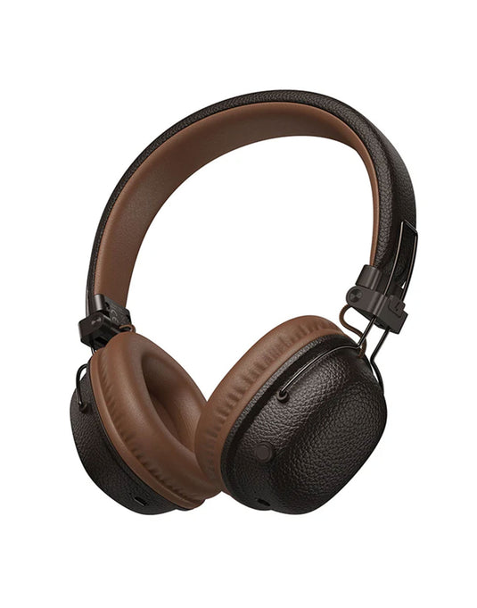 Hoco Leather Bluetooth Headset w/ 32 Hours, Air Soft Earmuff, Aux Input, Foldable Design (W64) - Brown (Brand New)