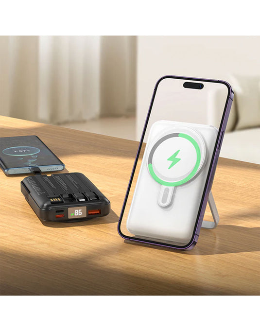 Hoco Magnetic 22.5W PD+QC Wireless Charging Power Bank w/ 4 Built-in Cables, Kick Stand (10000mAh) (J135)