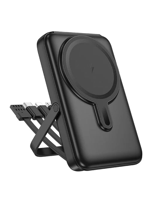 Hoco Magnetic 22.5W PD+QC Wireless Charging Power Bank w/ 4 Built-in Cables, Kick Stand (10000mAh) (J135)