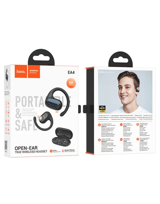 Hoco Open Ear TWS Earbuds w/ Ear Hook, 6 Hours (EA4) - Black
