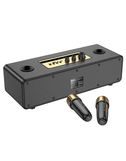 Hoco Portable Bluetooth Speaker - Wireless Mic x 2 RGB Light (BS63) - Gold
