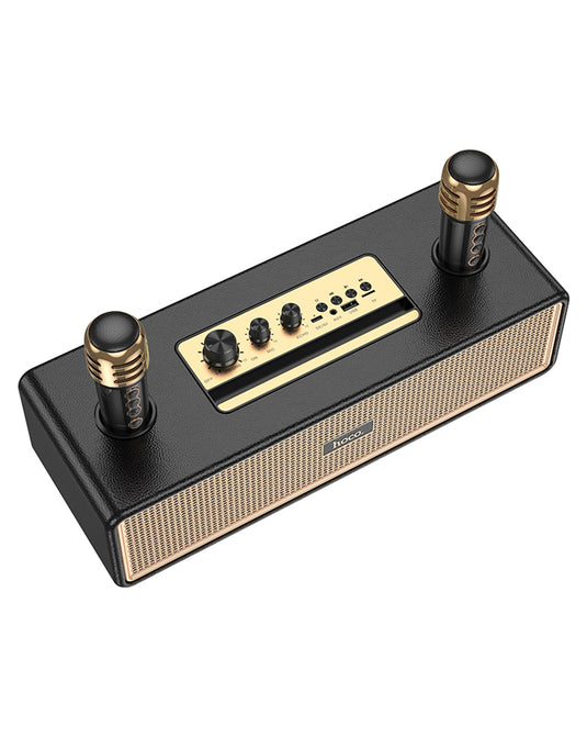 Hoco Portable Bluetooth Speaker - Wireless Mic x 2 RGB Light (BS63) - Gold