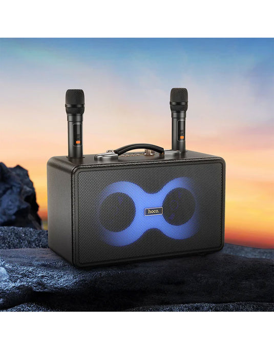 Hoco Portable Bluetooth Speaker - Wireless Mic x 2 RGB Light (HA8) - Black