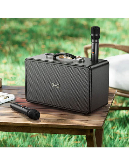 Hoco Portable Bluetooth Speaker - Wireless Mic x 2 RGB Light (HA8) - Black