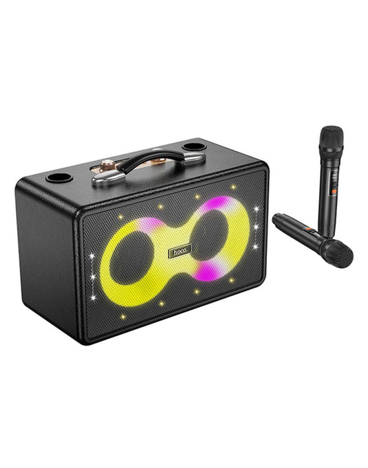 Hoco Portable Bluetooth Speaker - Wireless Mic x 2 RGB Light (HA8) - Black