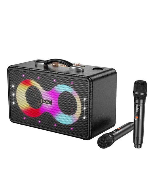 Hoco Portable Bluetooth Speaker - Wireless Mic x 2 RGB Light (HA8) - Black