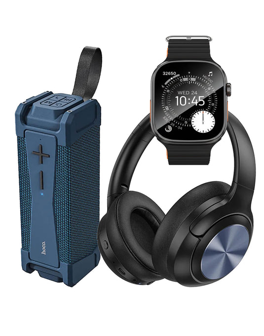 Hoco Smart Watch With Calling Feature (Y23 Ultra) + Portable Bluetooth Speaker (HC6) + Bluetooth Headset (W54) (Bundle Deal)