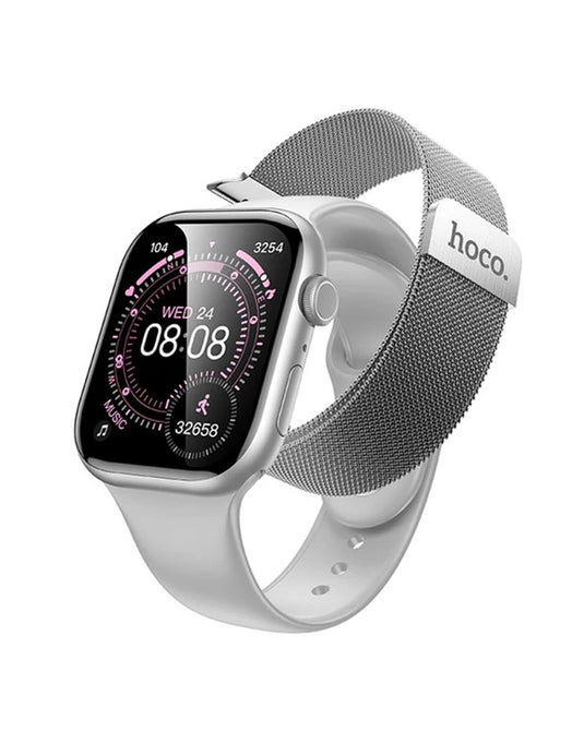Hoco Smart Watch With Calling Feature (Y42) 2 Straps - Silver (Brand New)