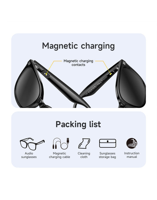 Hoco Wireless Air Conduction Audio Sunglasses with Music Playback, 6 Hours Playtime (DI87 Max) - Black