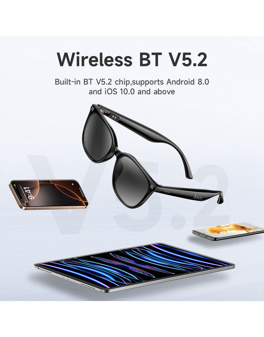 Hoco Wireless Air Conduction Audio Sunglasses with Music Playback, 6 Hours Playtime (DI87 Max) - Black