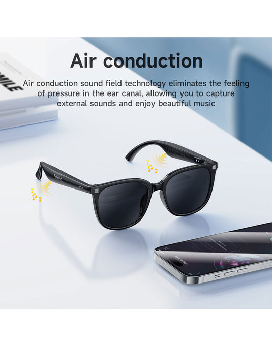 Hoco Wireless Air Conduction Audio Sunglasses with Music Playback, 6 Hours Playtime (DI87 Max) - Black
