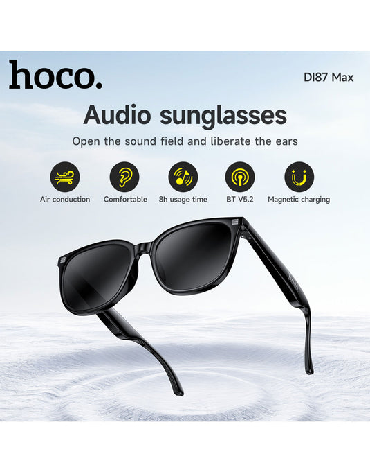 Hoco Wireless Air Conduction Audio Sunglasses with Music Playback, 6 Hours Playtime (DI87 Max) - Black