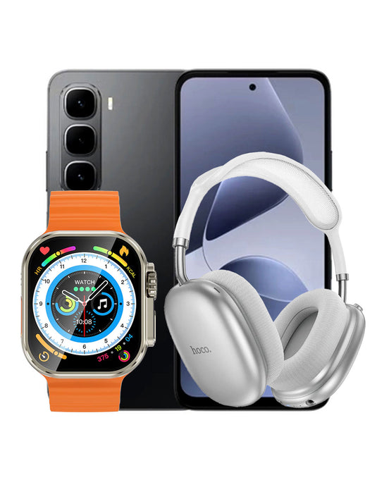 Infinix Hot 60i 8GB 256GB Dual Sim Smart Phone 4G - Sleek Black (Brand New) + Bluetooth Headset (W55 PLUS) + Smart Watch (Y23 Ultra) (Bundle Deal)