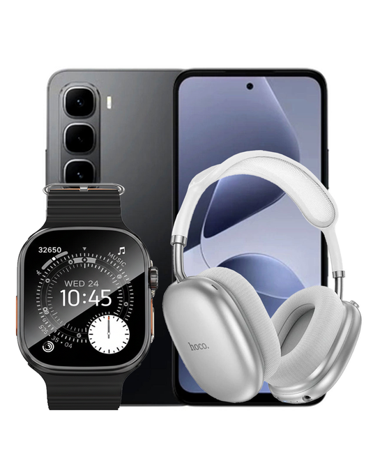 Infinix Hot 60i 8GB 256GB Dual Sim Smart Phone 4G - Sleek Black (Brand New) + Bluetooth Headset (W55 PLUS) + Smart Watch (Y23 Ultra) (Bundle Deal)