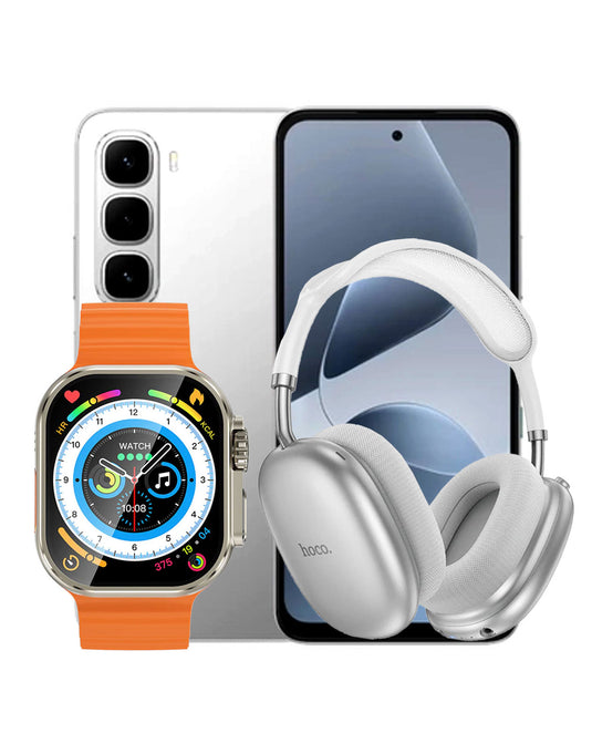 Infinix Hot 60i 8GB 256GB Dual Sim Smart Phone 4G - Titanium Silver (Brand New) + Bluetooth Headset (W55 PLUS) + Smart Watch (Y23 Ultra) (Bundle Deal)
