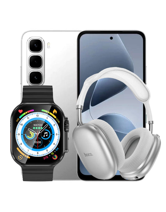 Infinix Hot 60i 8GB 256GB Dual Sim Smart Phone 4G - Titanium Silver (Brand New) + Bluetooth Headset (W55 PLUS) + Smart Watch (Y23 Ultra) (Bundle Deal)
