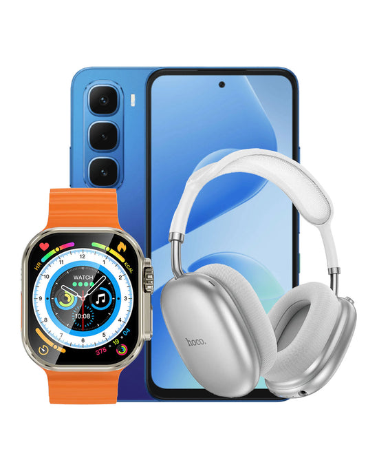 Infinix Hot 60i 8GB 256GB Dual Sim Smart Phone 4G - Shadow Blue (Brand New) + Bluetooth Headset (W55 PLUS) + Smart Watch (Y23 Ultra) (Bundle Deal)
